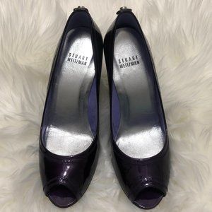 Stuart Weitzman Avignon Grape Soft Patent Peep Toe Heels - Size 7B